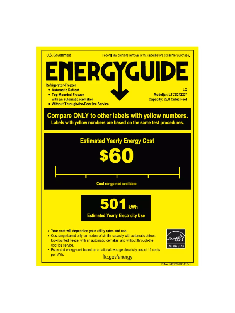 Page 1 de la notice Label énergétique LG LTCS24223