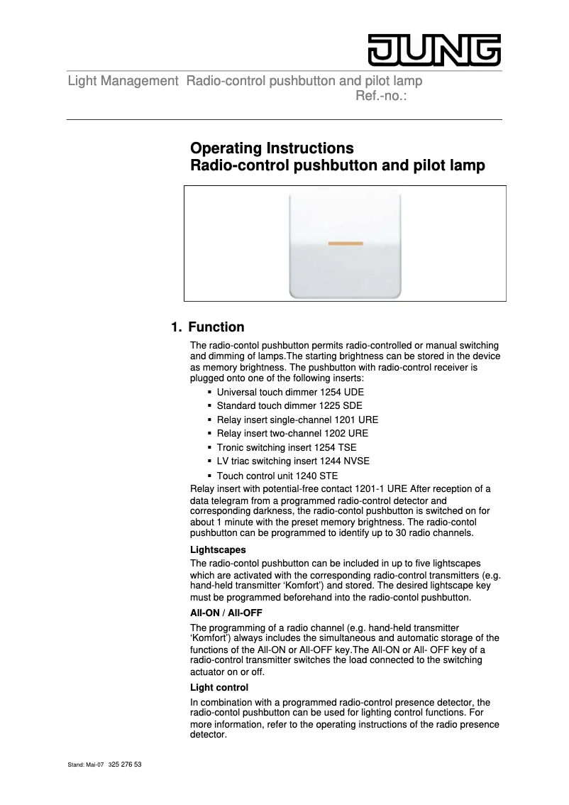 Page 1 de la notice Manuel utilisateur JUNG A1561.07BFFKOSW