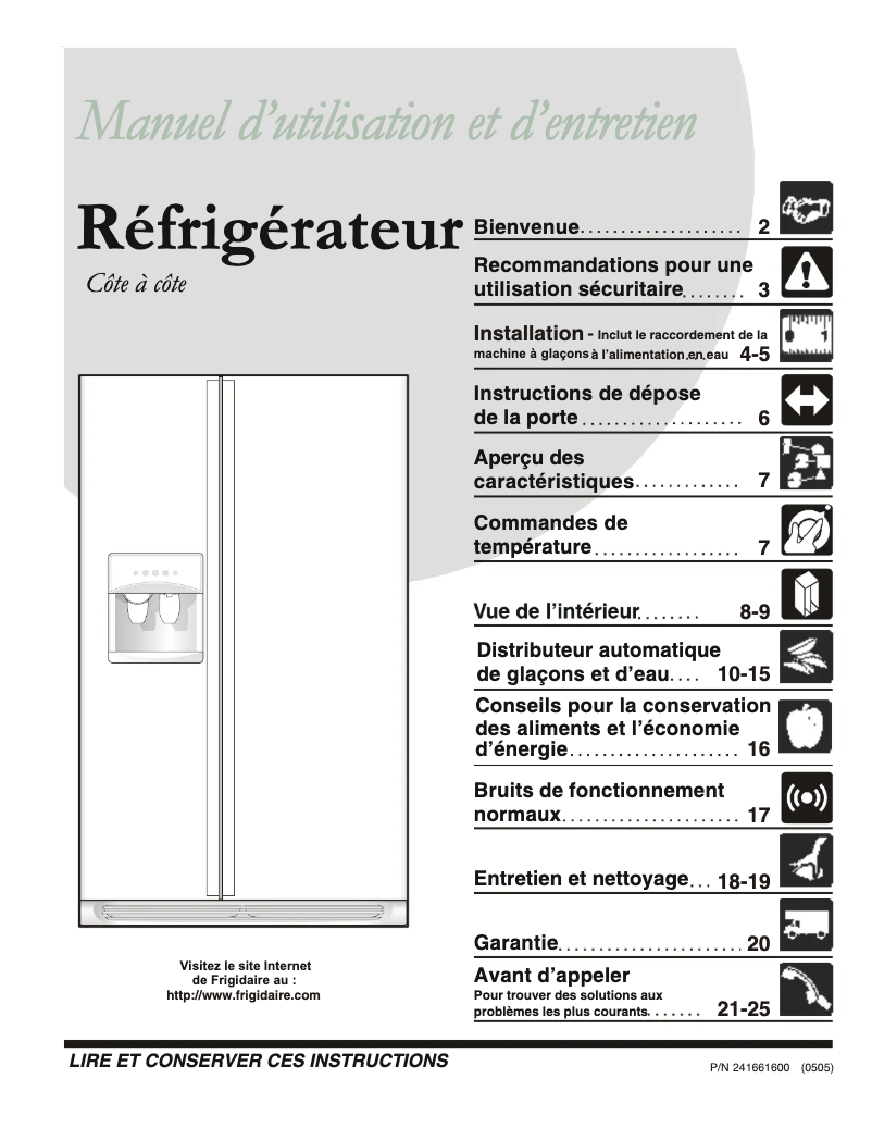 Image de la première page du manuel de l'appareil FRS26R4CW