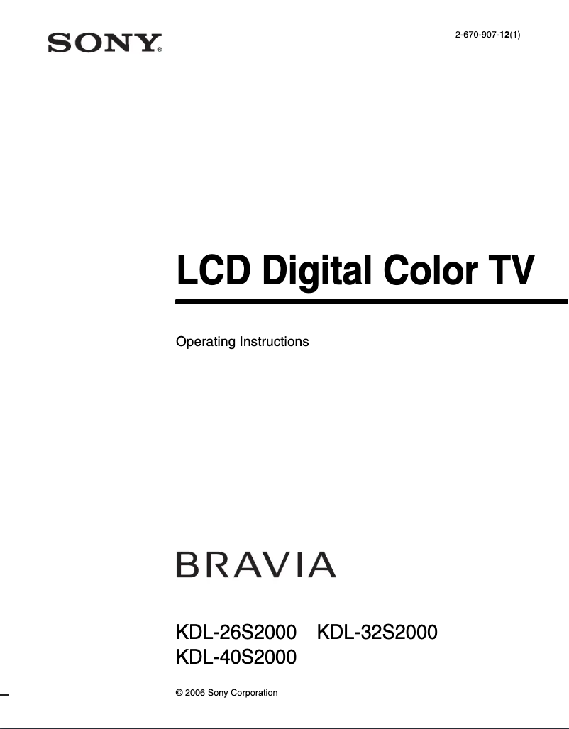 Page 1 de la notice Manuel utilisateur Sony KDL-26S20