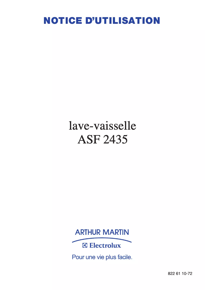 Page 1 de la notice Manuel utilisateur Arthur Martin-Electrolux ASF 2435