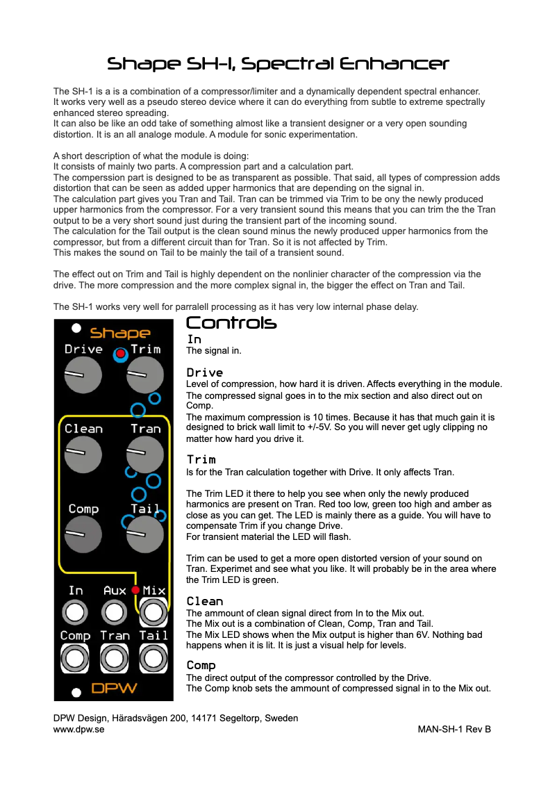 Page 1 de la notice Manuel utilisateur DPW Design Shape