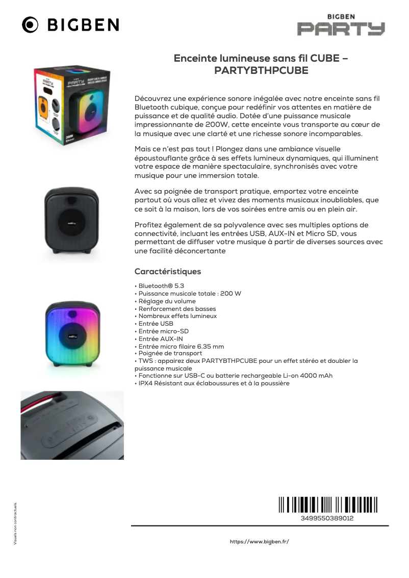 Image de la première page du manuel de l'appareil PARTYBTHPCUBE