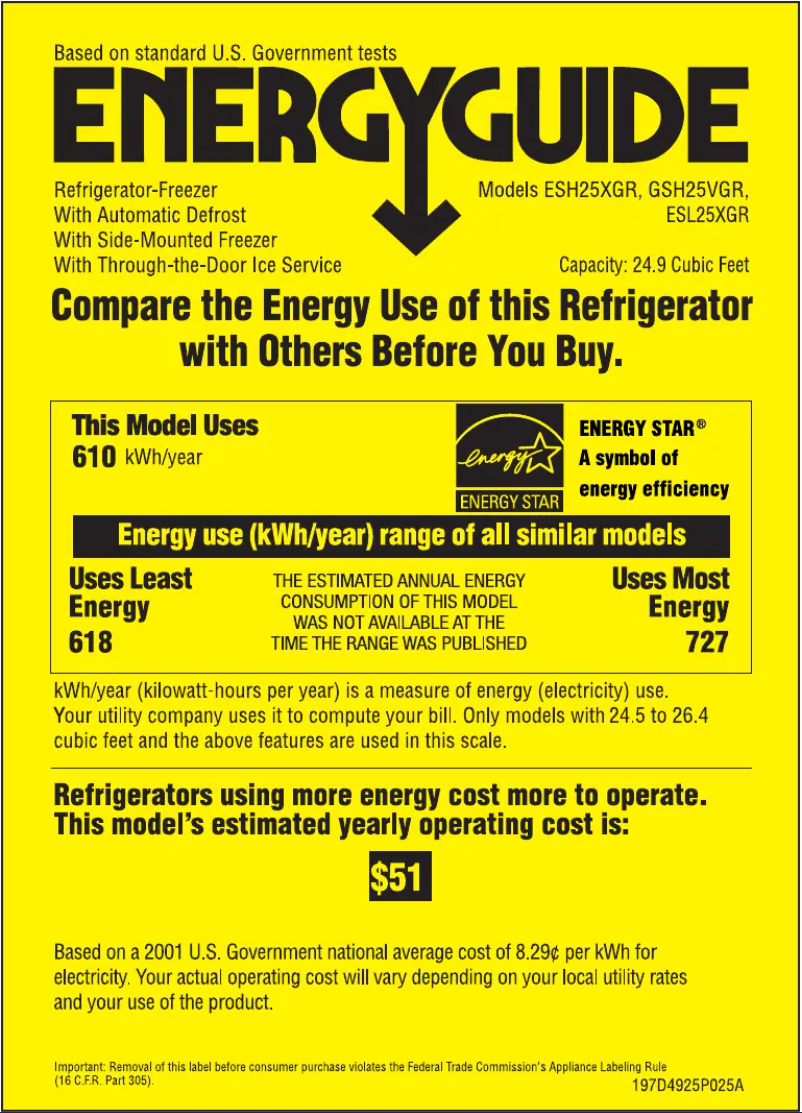 Page n°1 - Label énergétique GE GSH25VGRCC