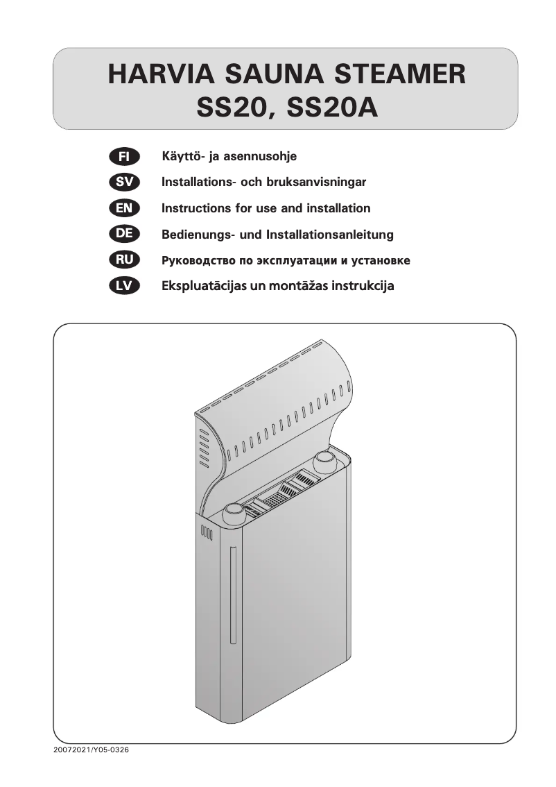 Page n°1 - Manuel utilisateur Harvia SS20