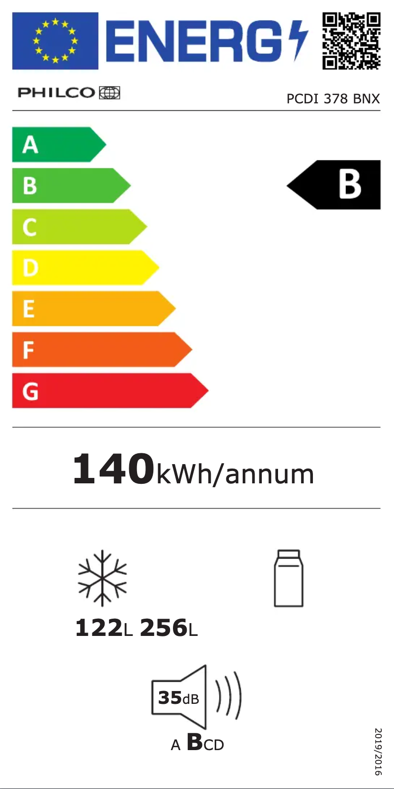 Página 1 del manual Etiqueta energética Philco PCDI 378 BNX