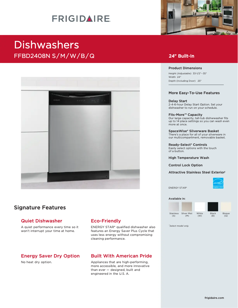 Página 1 del manual Ficha técnica Frigidaire FFBD2408NM