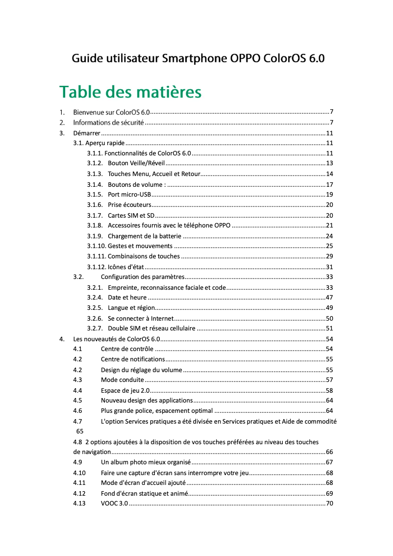 Page 1 de la notice Manuel utilisateur Oppo Reno