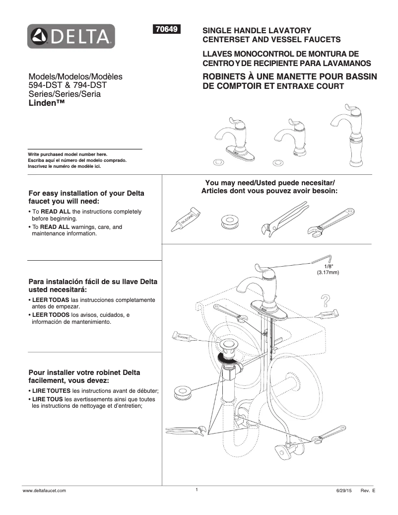 Page 1 de la notice Manuel utilisateur Delta 594-MPU-DST