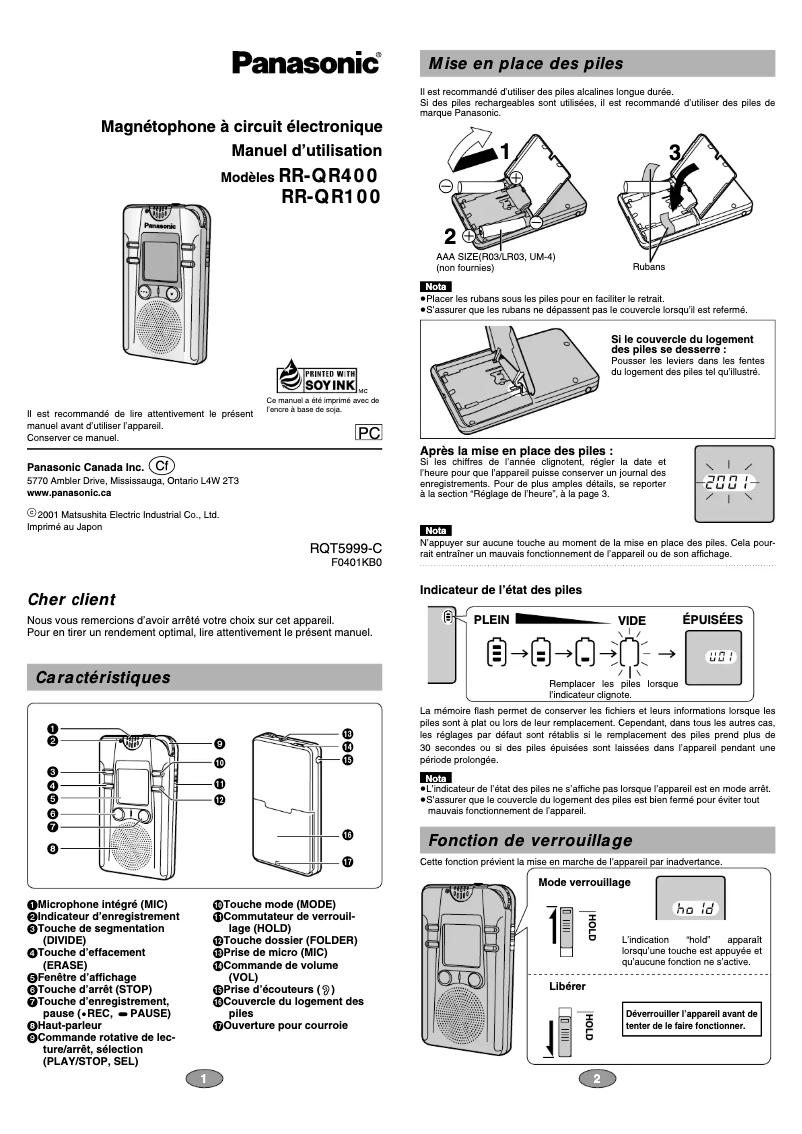 Page n°1 - Manuel utilisateur Panasonic RR-QR400