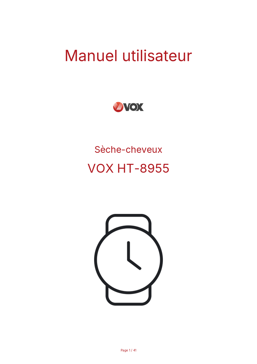 Page n°1 - Manuel utilisateur VOX НТ-8955