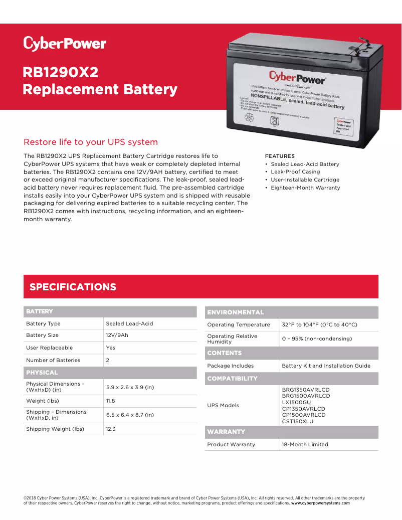 Page n°1 - Fiche technique CyberPower RB1290X2
