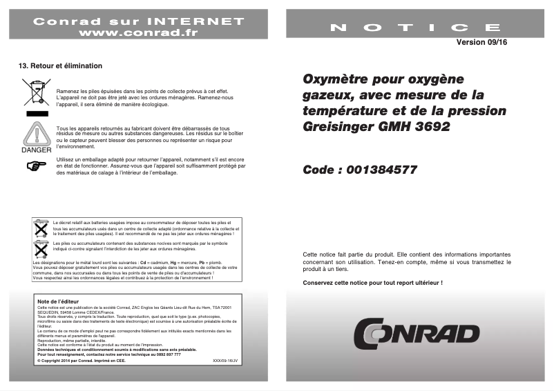 Page n°1 - Manuel utilisateur Greisinger GMH 3692