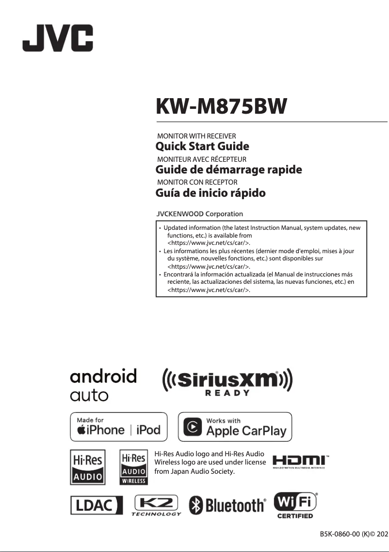 Page 1 de la notice Guide de démarrage rapide JVC KW-M875BW