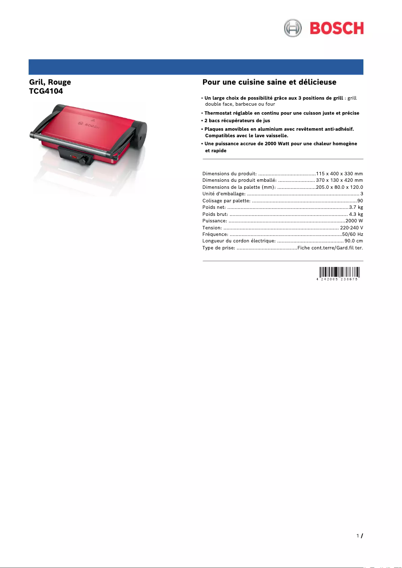 Image de la première page du manuel de l'appareil TCG4104