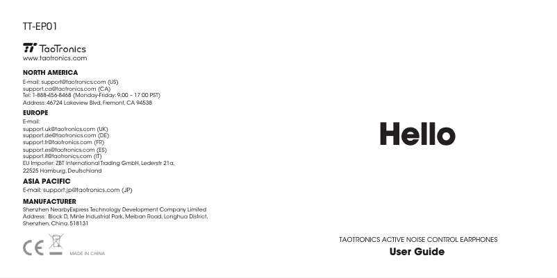 Page n°1 - Manuel utilisateur TaoTronics TT-EP01
