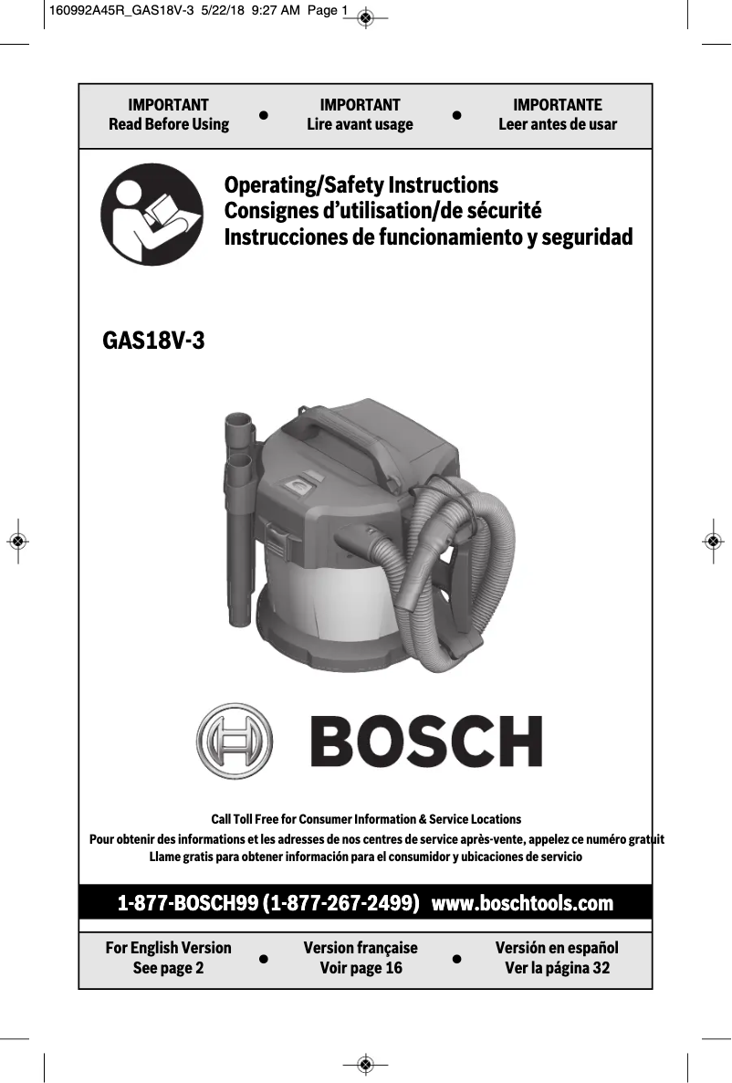 Página 1 del manual Manual de usuario Bosch GAS18V-3N