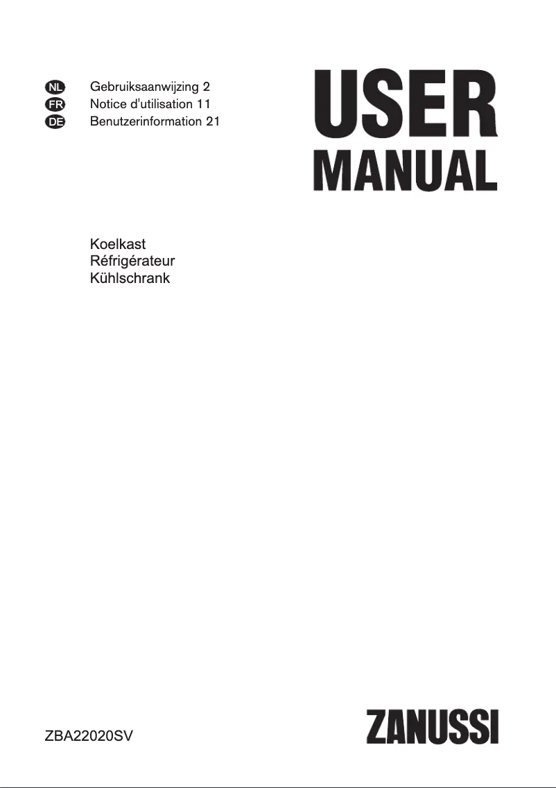 Page n°1 - Manuel utilisateur Zanussi ZBA22020SV