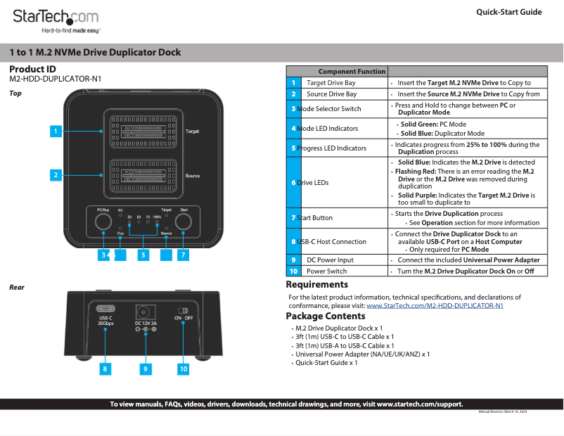 Page 1 de la notice Manuel utilisateur StarTech.com M2-HDD-DUPLICATOR-N1