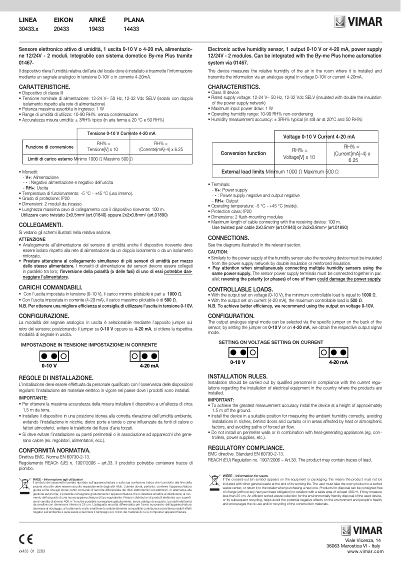 Page n°1 - Manuel utilisateur Vimar 20433.N