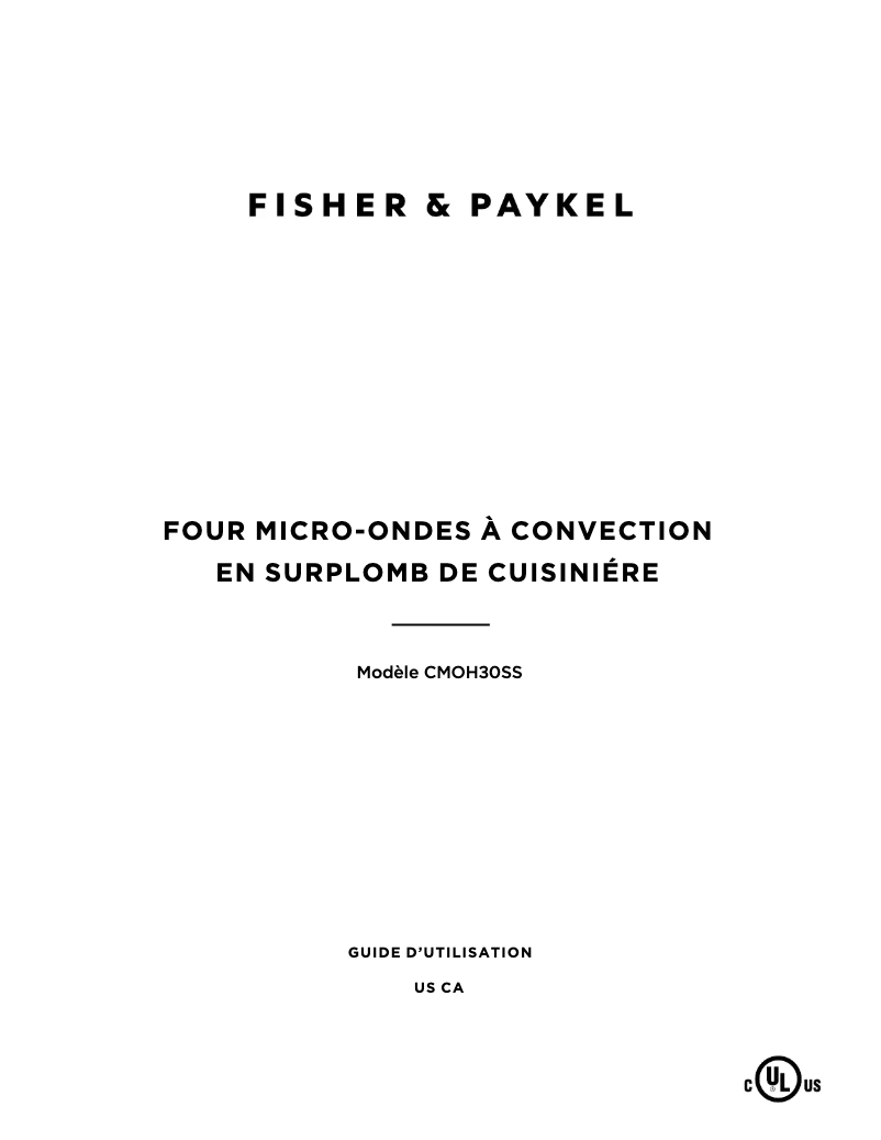 Page 1 de la notice Manuel utilisateur Fisher & Paykel CMOH-30SS-3T