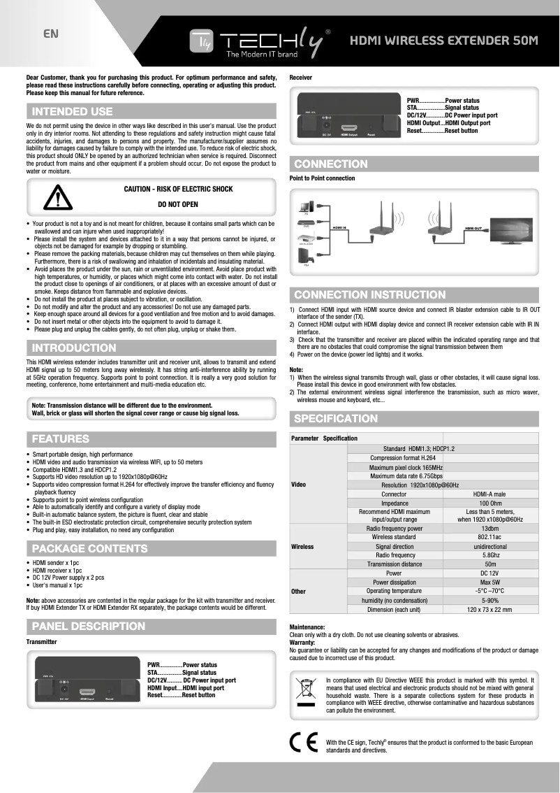 Page 1 de la notice Manuel utilisateur Techly IDATA HDMI-WL55