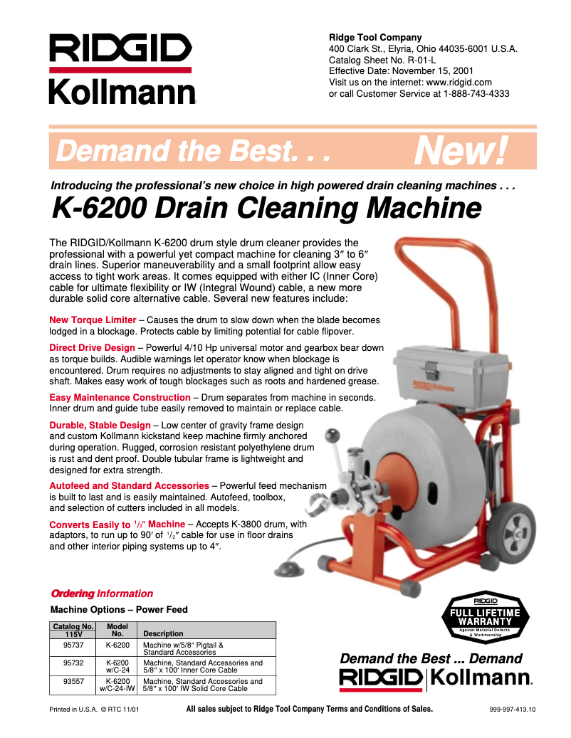 Page 1 de la notice Catalogue Ridgid K-6200
