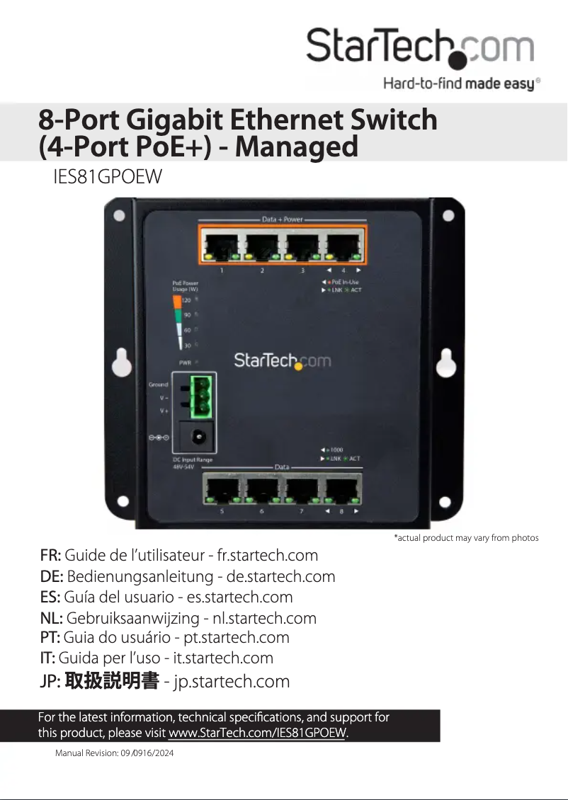 Page n°1 - Manuel utilisateur StarTech.com IES81GPOEW