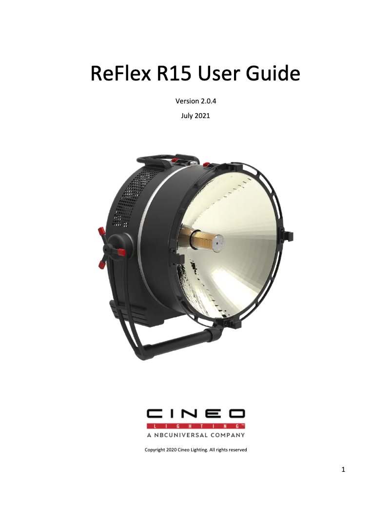 Page n°1 - Manuel utilisateur Cineo ReFlex R15