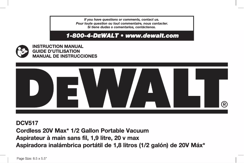 Page 1 de la notice Manuel utilisateur DeWalt DCV517
