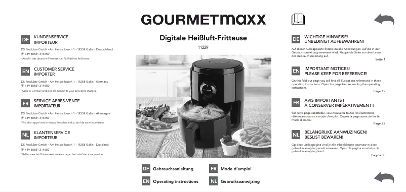 Page 1 de la notice Manuel utilisateur Gourmetmaxx 11229