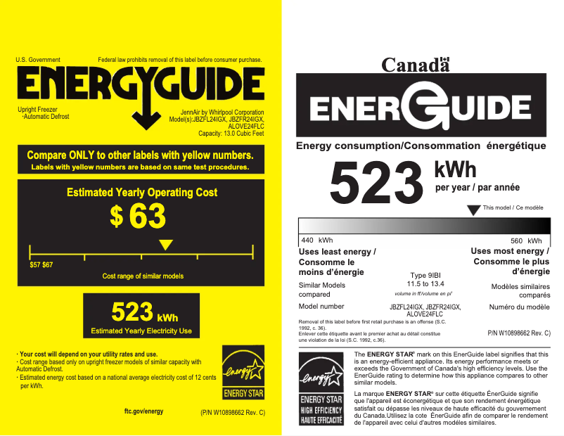 Page 1 de la notice Label énergétique JennAir ALOVE24FLC