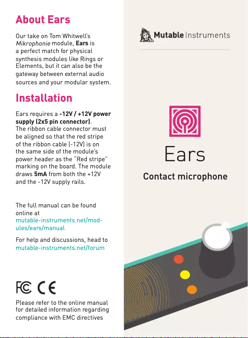 Page n°1 - Manuel utilisateur Mutable Instruments Ears