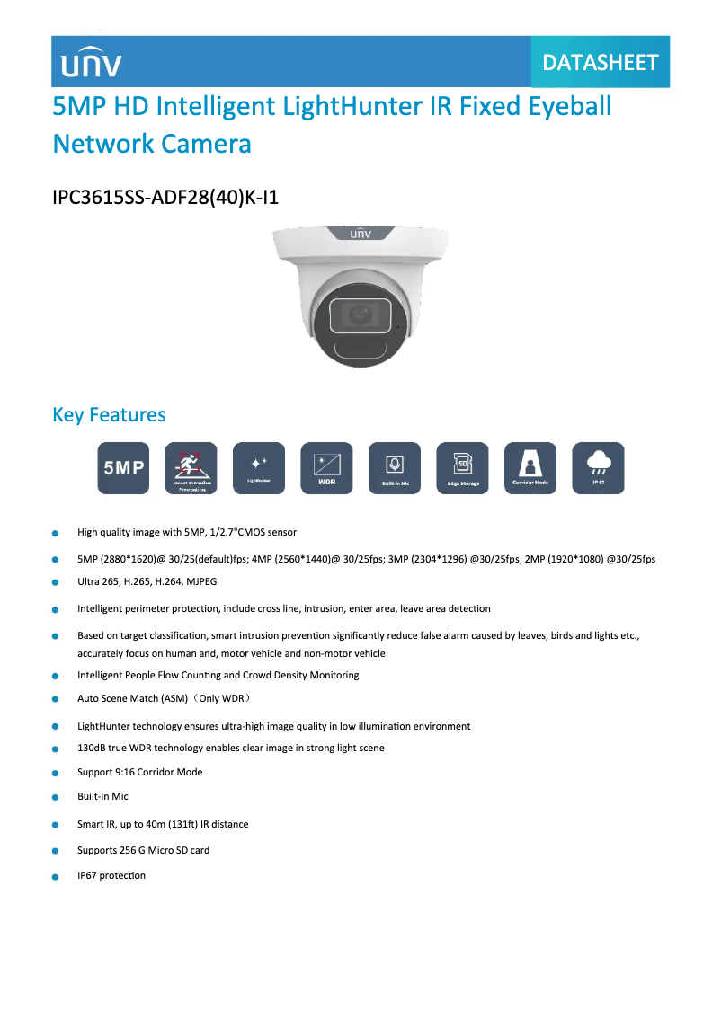 Page 1 de la notice Fiche technique UniView IPC3615SS-ADF28(40)K-I1