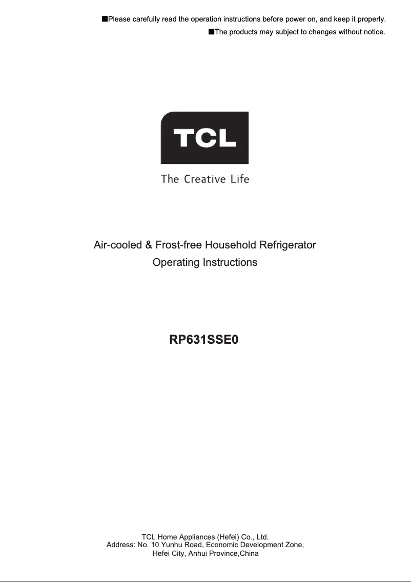 Page n°1 - Manuel utilisateur TCL RP631SSE0UK