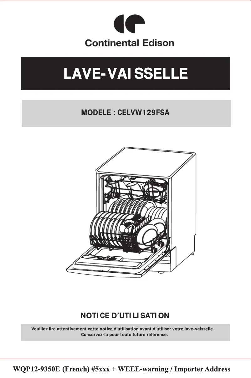 Page 1 de la notice Manuel utilisateur Continental Edison CELVW129FSA