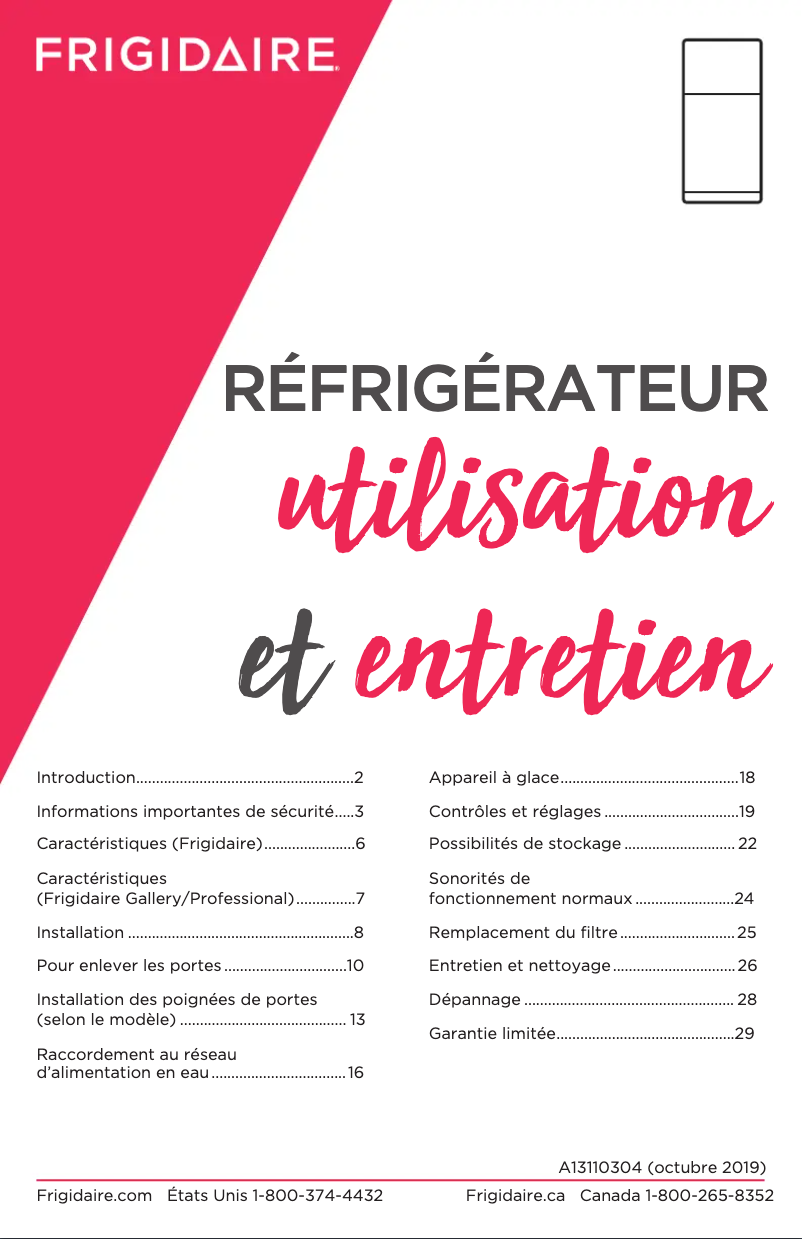 Page 1 de la notice Manuel utilisateur Frigidaire FFTR1814WW