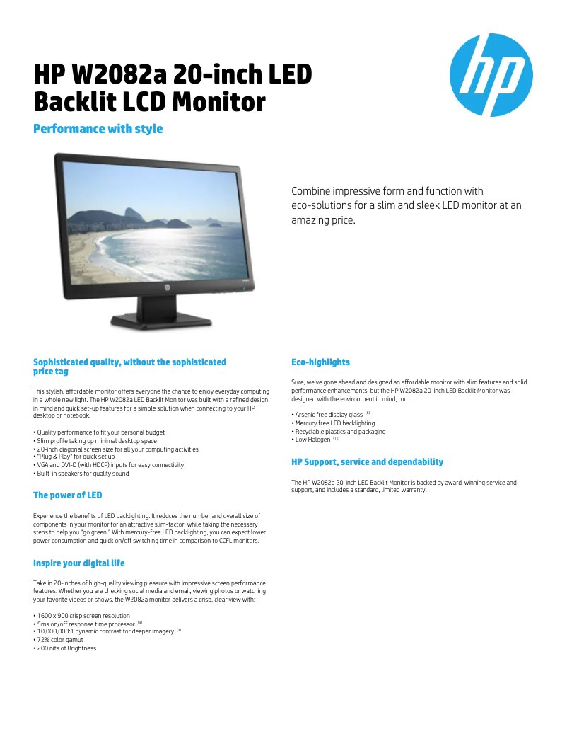 Page n°1 - Manuel utilisateur HP W2082a