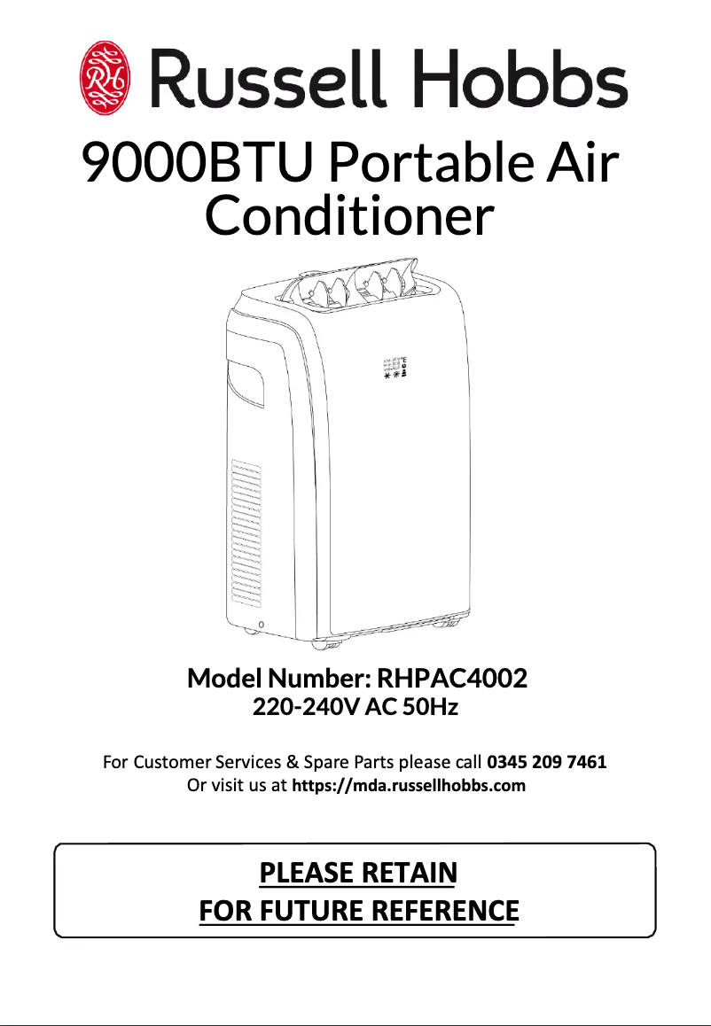 Page 1 de la notice Manuel utilisateur Russell Hobbs RHPAC4002