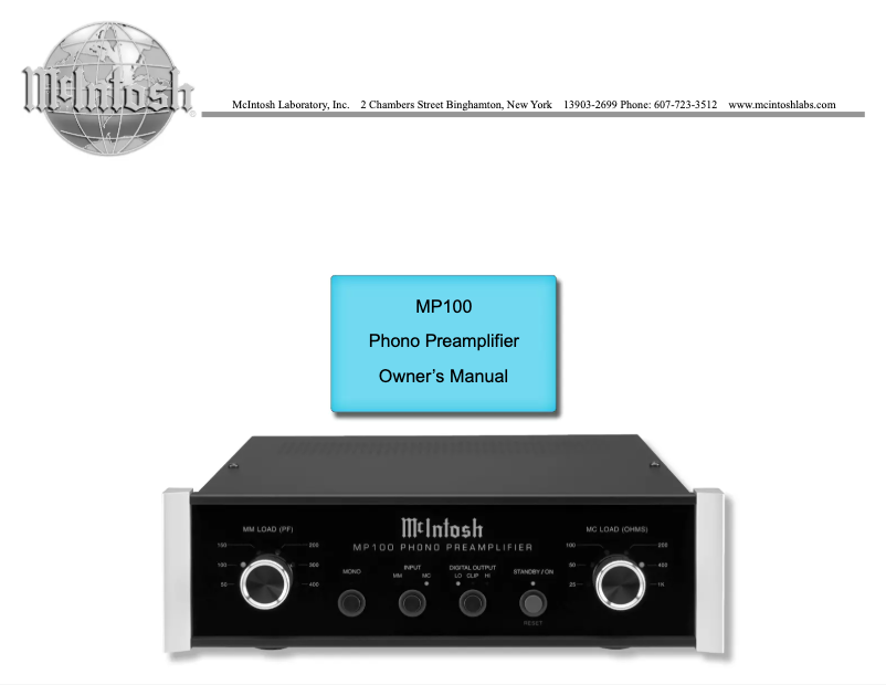 Page n°1 - Manuel utilisateur McIntosh MP100
