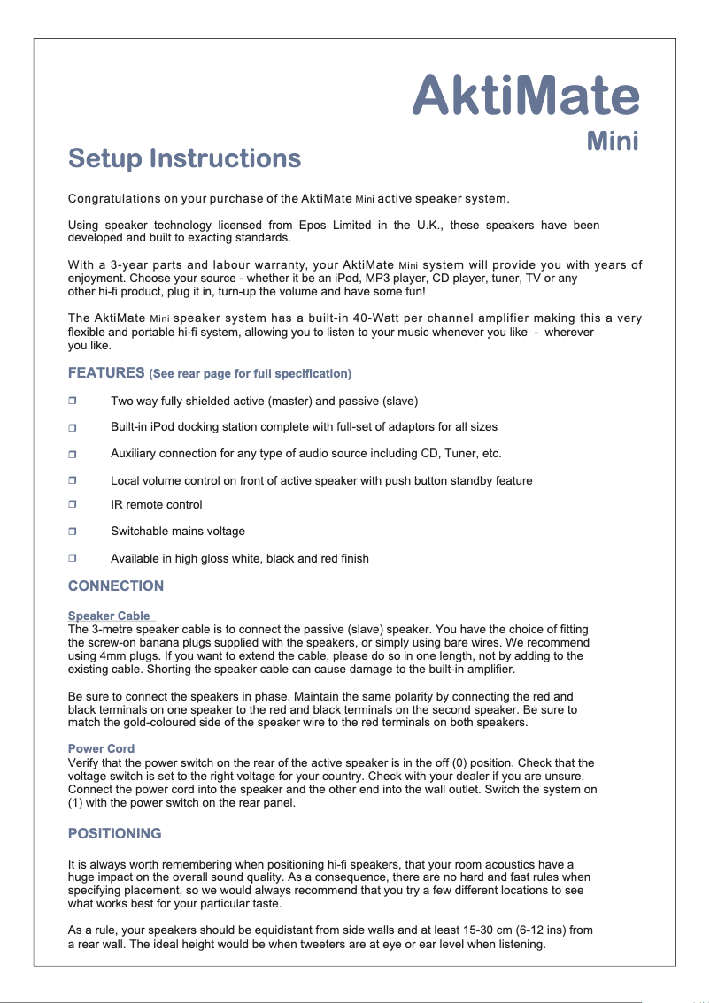 Page n°1 - Manuel utilisateur Aktimate Mini+