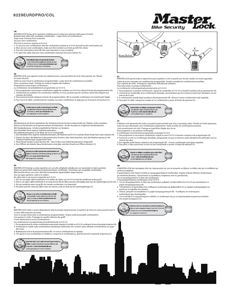 Page 1 de la notice Manuel utilisateur Master Lock 8229EURDPROCOL