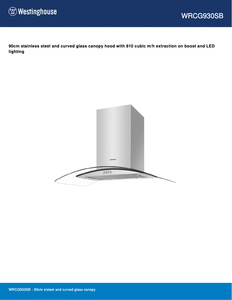 Page 1 de la notice Fiche technique Westinghouse WRCG930SB