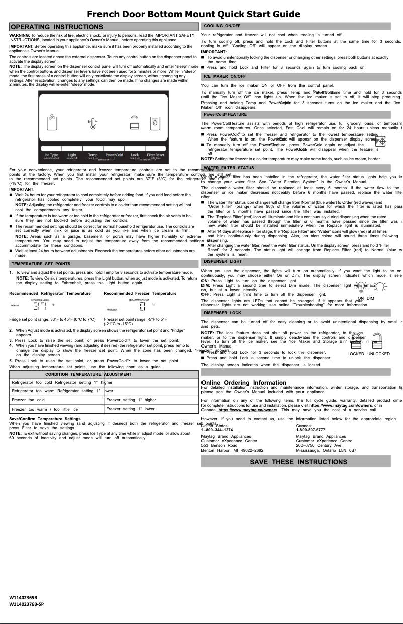 Page n°1 - Guide de démarrage rapide Maytag MFI2570FEB