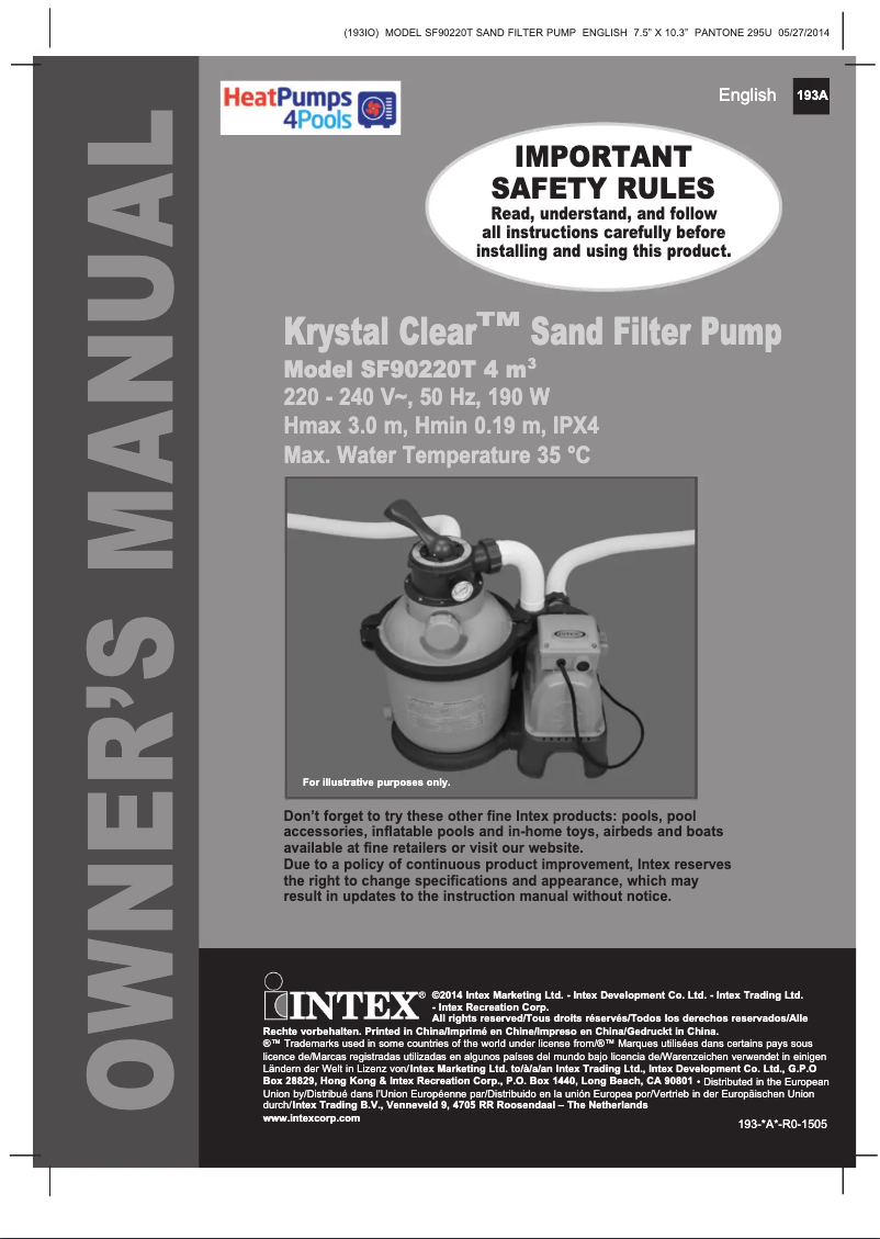 Page 1 of the manual User Manual Intex Krystal Clear-SF90220T