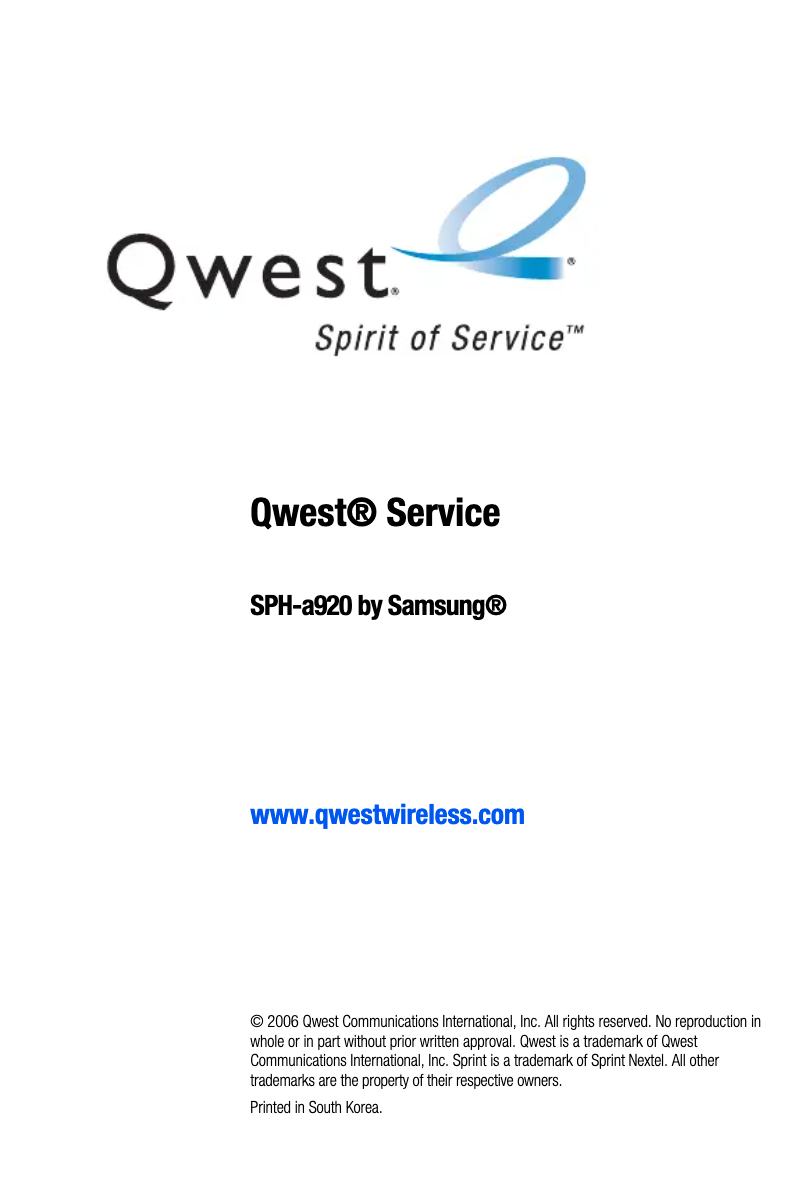 Image de la première page du manuel de l'appareil SPH-A920