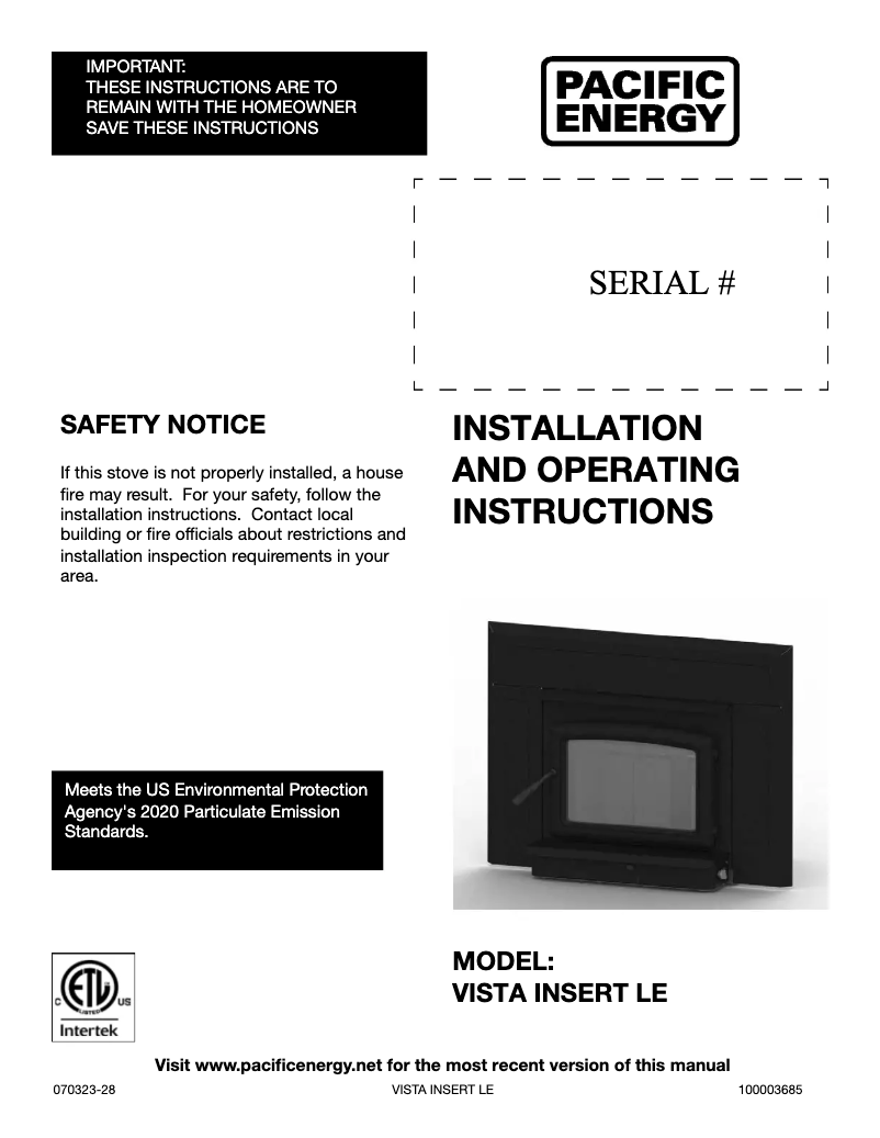 Image de la première page du manuel de l'appareil Vista Insert LE