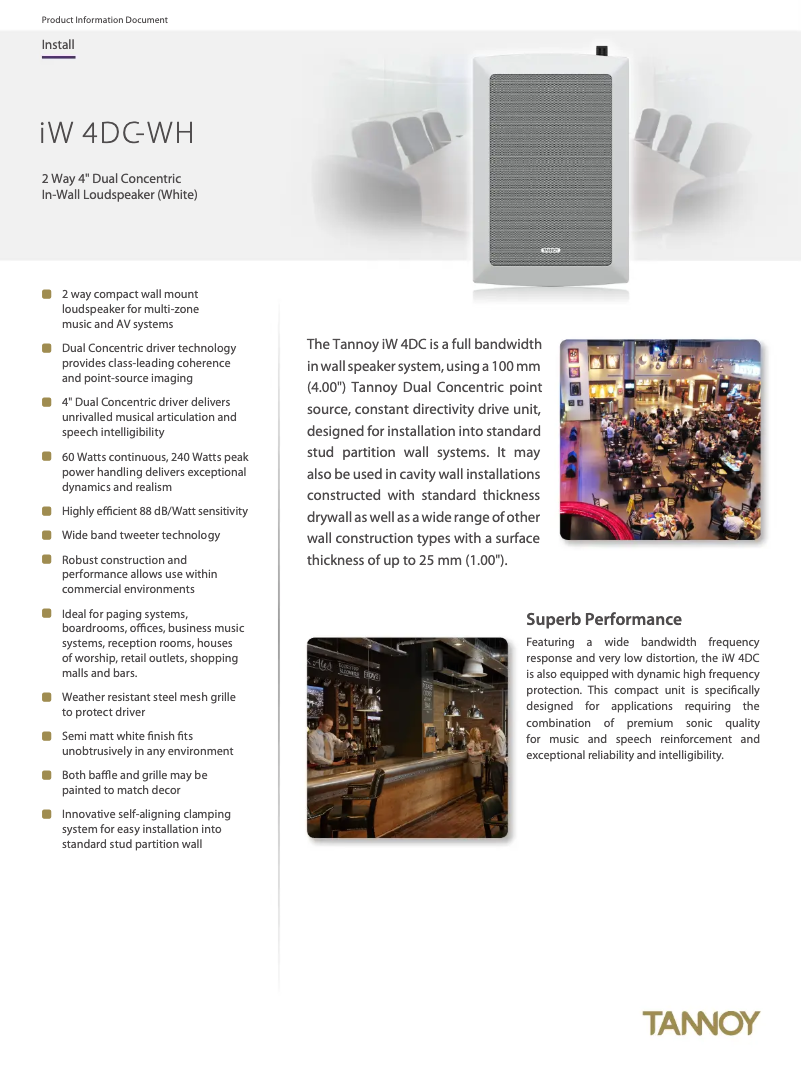Page 1 de la notice Fiche technique Tannoy iW 4DC