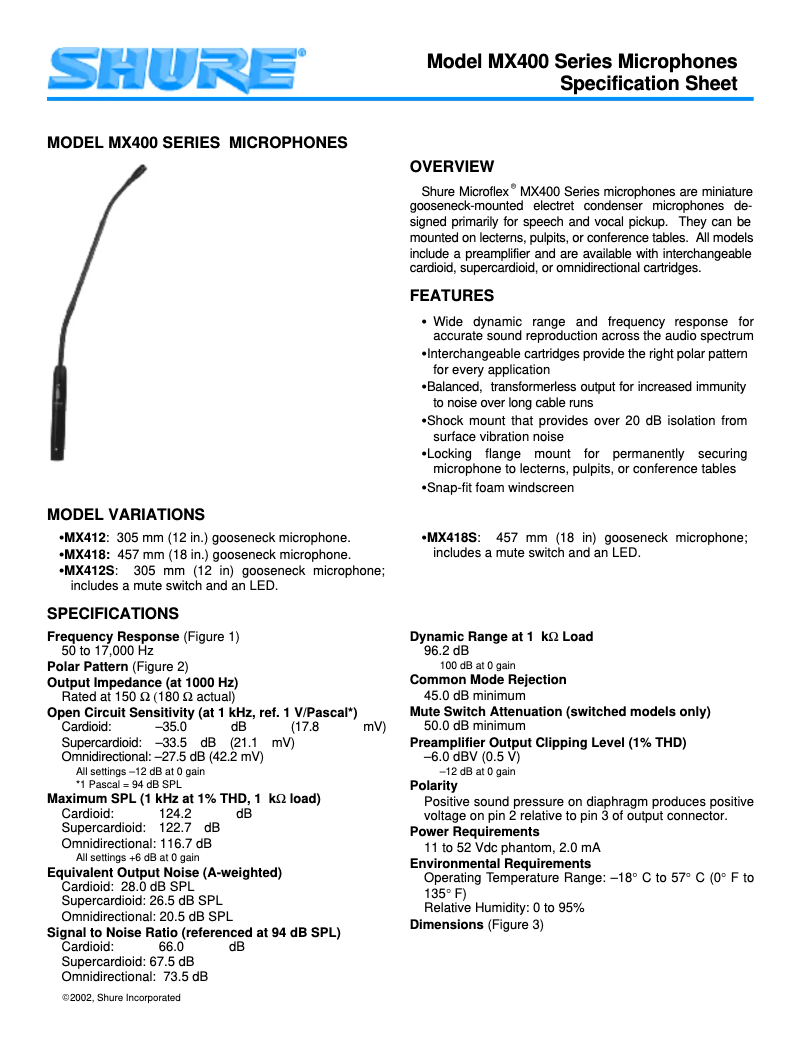 Page 1 de la notice Manuel utilisateur Shure MX412