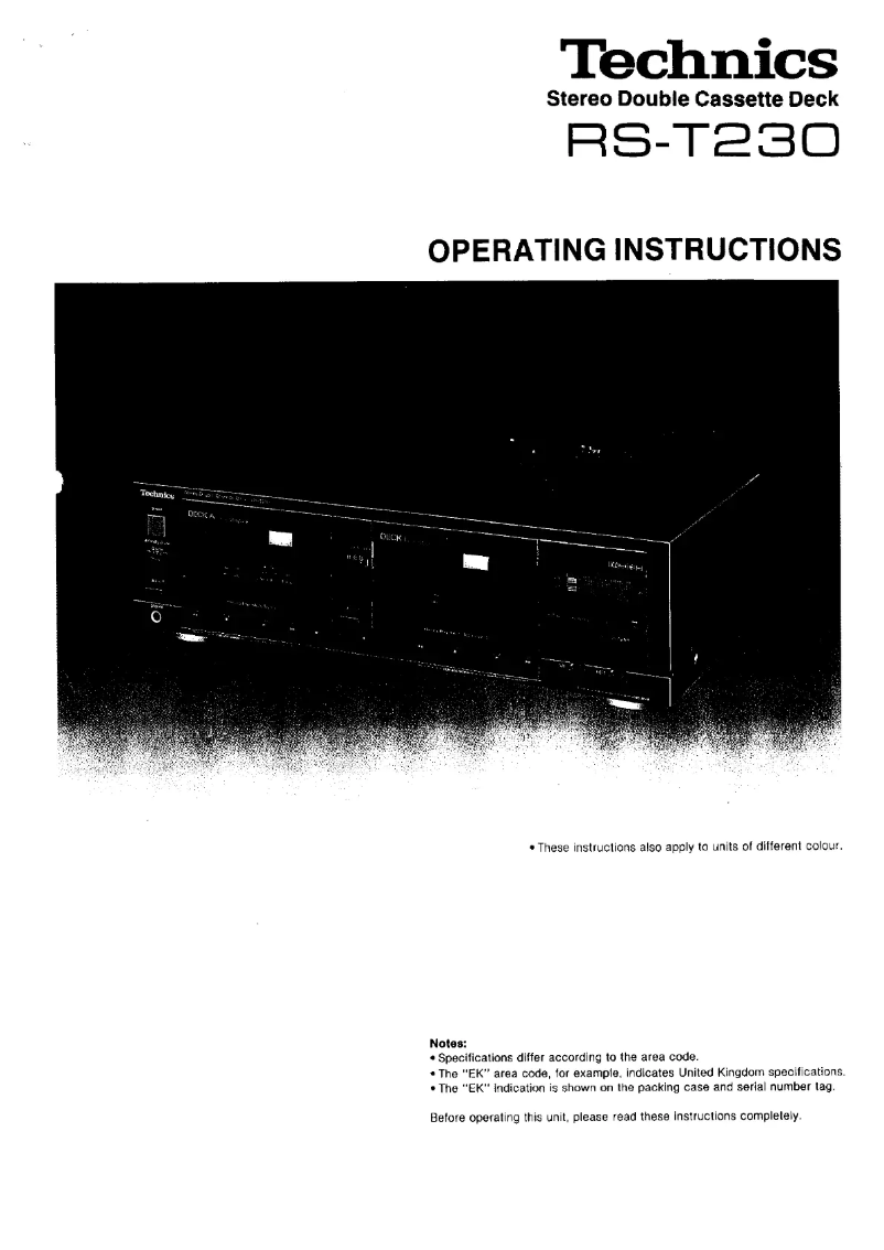 Page 1 de la notice Manuel utilisateur Technics RS-T230